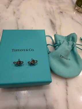 Tiffany & Co. Silver Bow Stud Earrings with Signature Blue Pouch